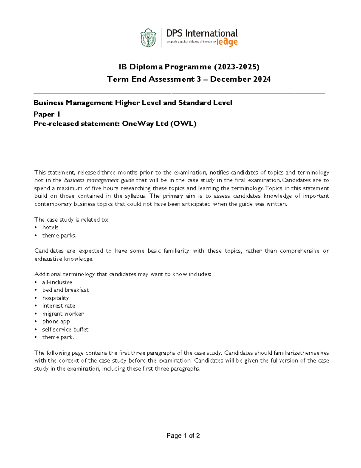 Case study TEA 3 DP 2 Paper 1 BM HL SL - Page 1 of 2 IB Diploma ...