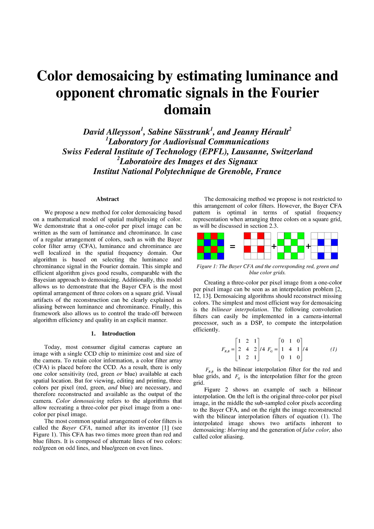 Alleysson Color Demosaicing - Color Demosaicing By Estimating Luminance ...