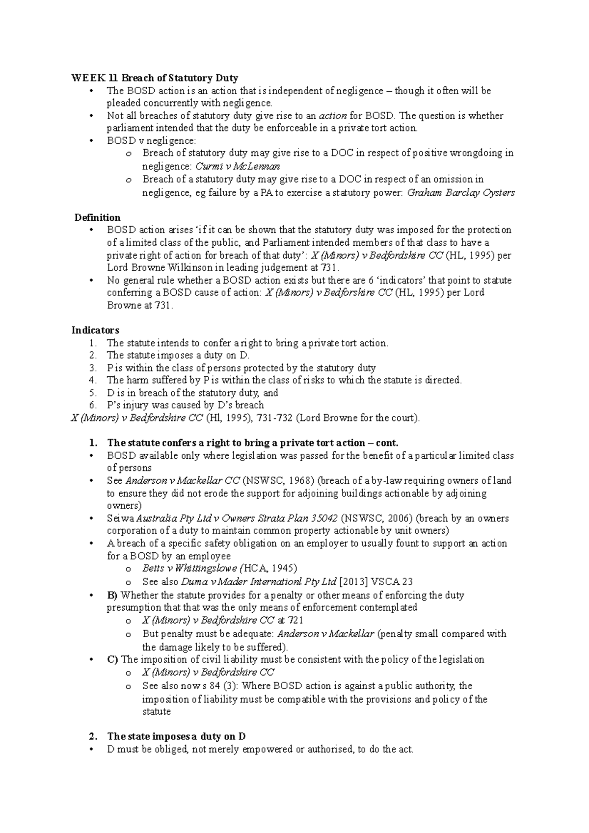 topic-11-breach-of-statutory-duty-week-11-breach-of-statutory-duty