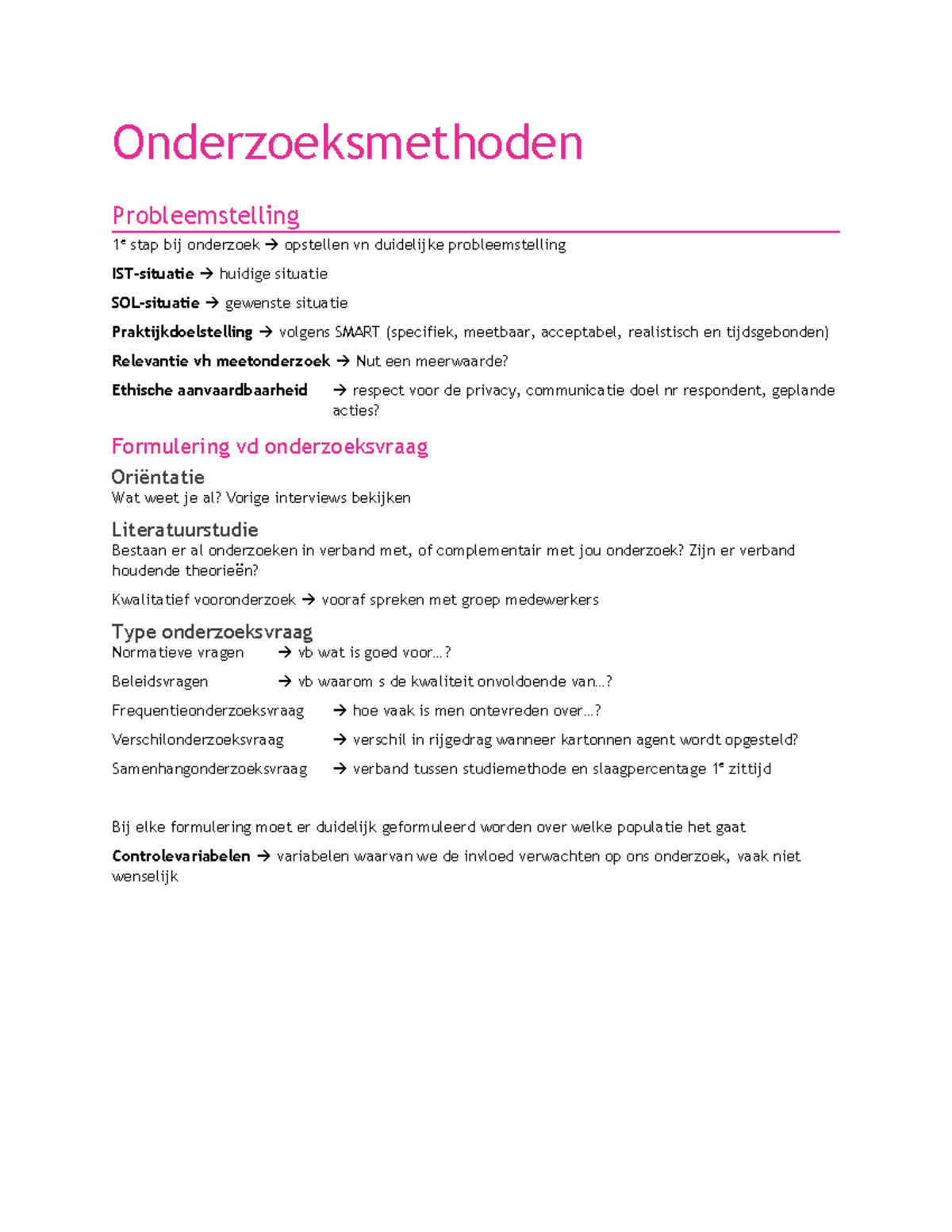 OnderzoeksMethoden Samenvatting - Onderzoeksmethoden Probleemstelling 1 ...