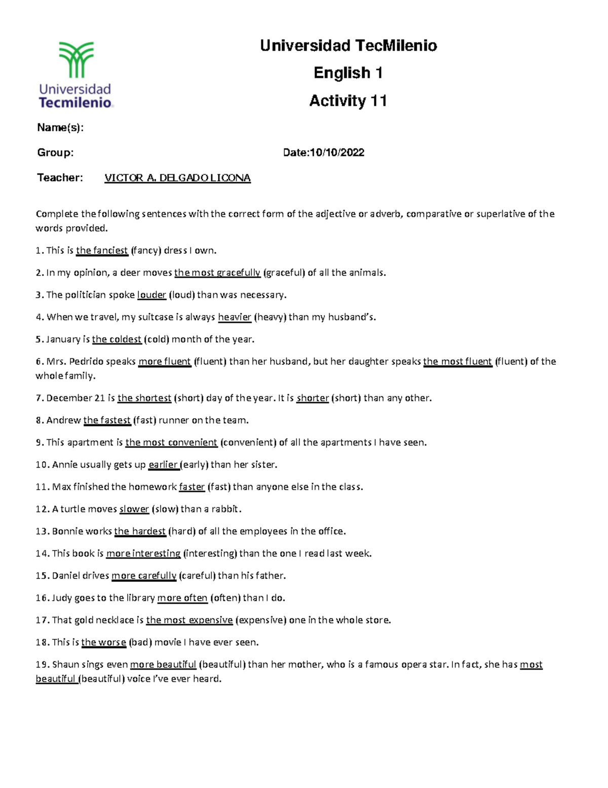 Activity 11 - Actividad Numero 11 de Ingles Nivel I - Universidad ...