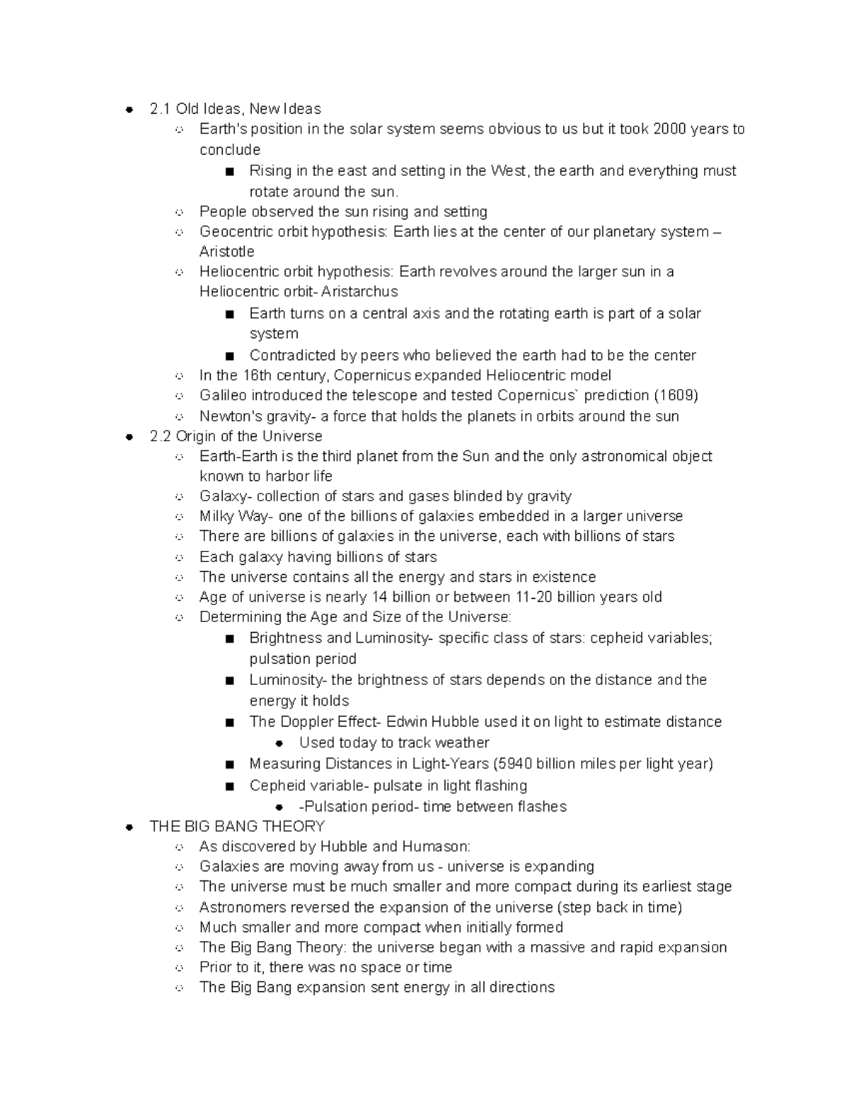 ESC Test 1 Notes - 2 Old Ideas, New Ideas position in the solar system ...