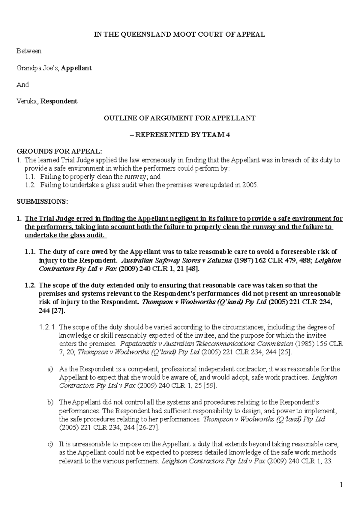 Example for app - IN THE QUEENSLAND MOOT COURT OF APPEAL Between ...