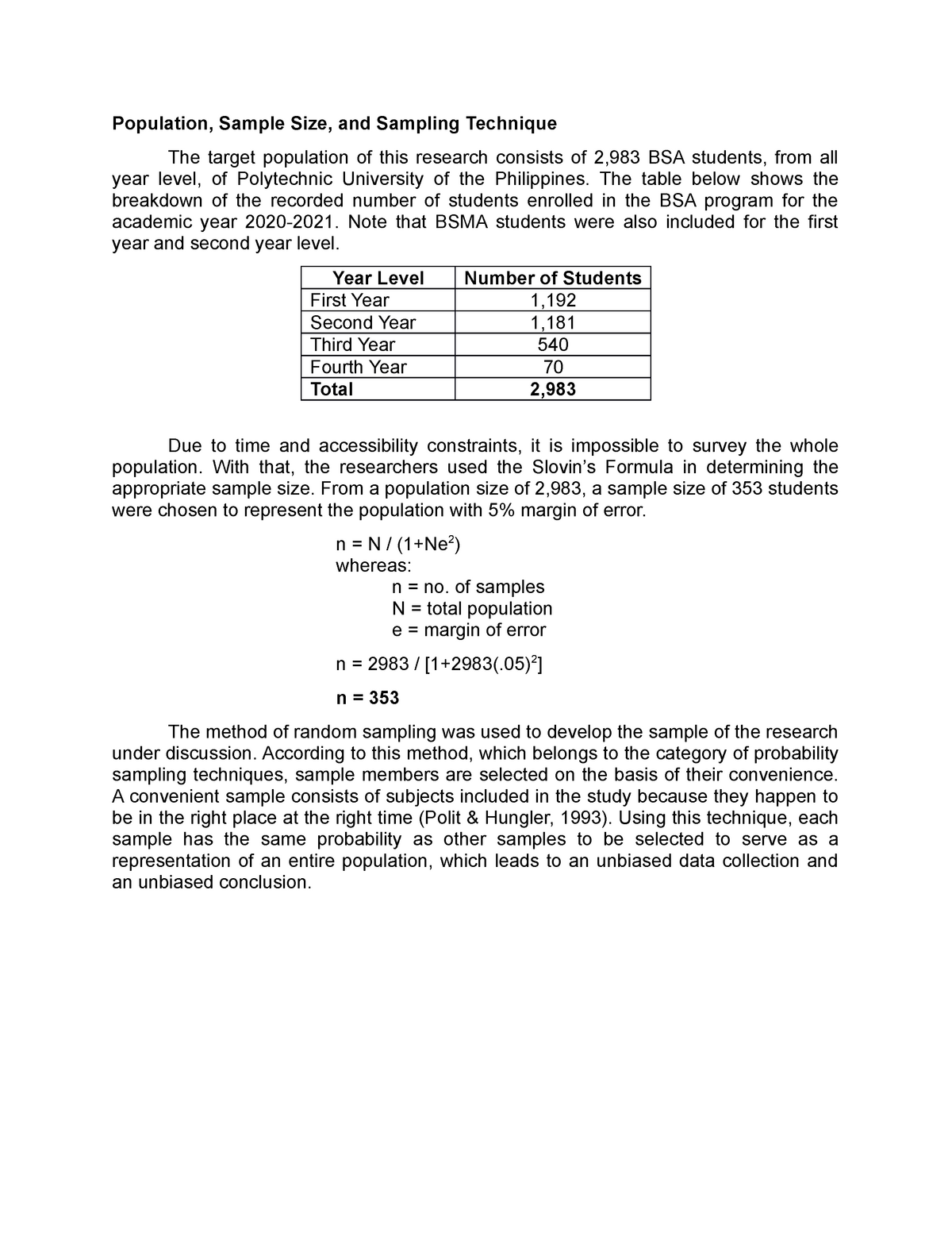 Population Sample Size Sampling Technique Population Sample Size 