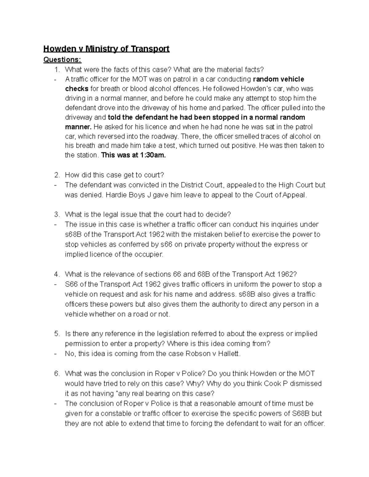 Howden v Ministry of Transport What were the facts of this case? What