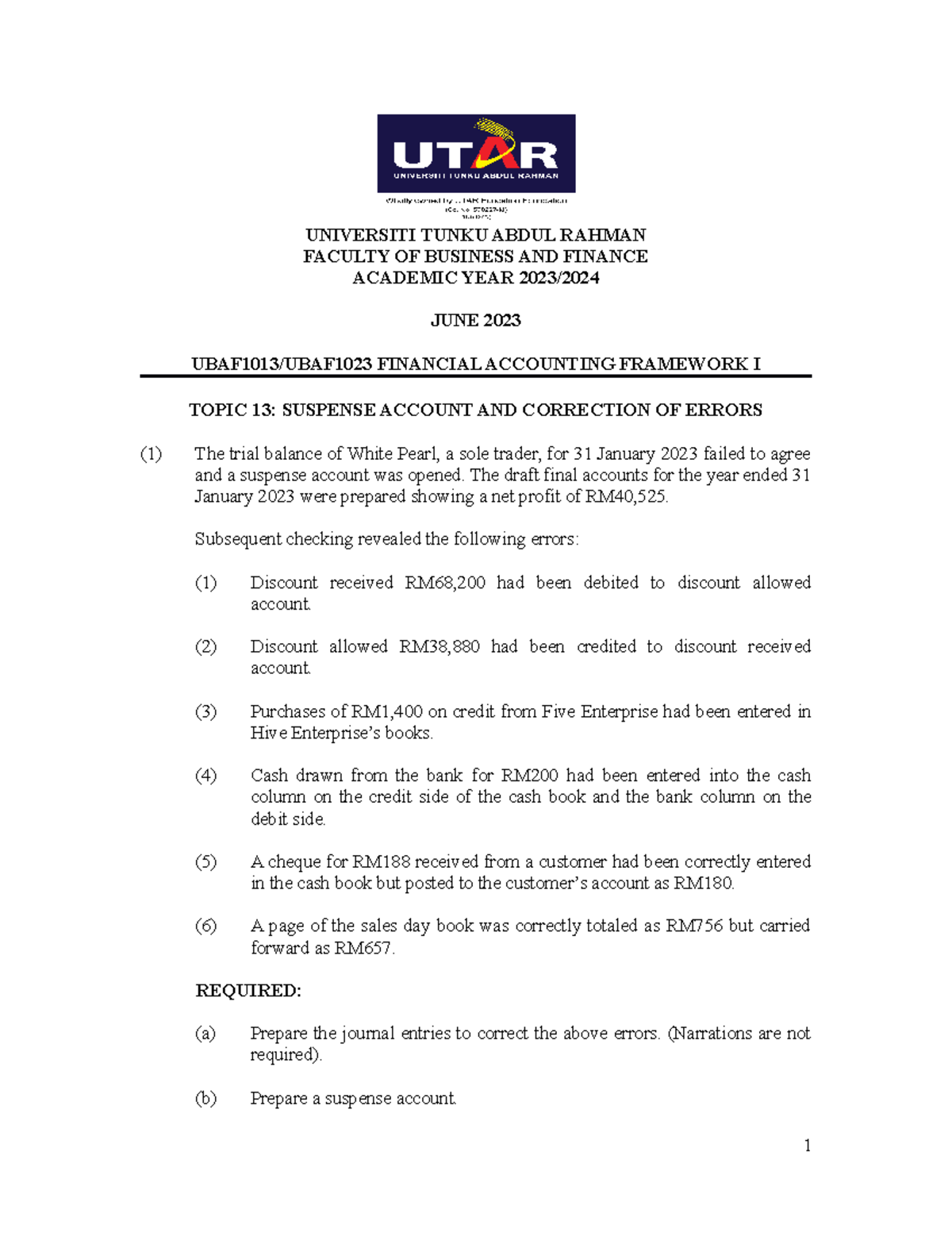 Tutorial 13 Questions Universiti Tunku Abdul Rahman Faculty Of Business And Finance Academic Tutorial 13 Questions Universiti Tunku Abdul Rahman Faculty Of Business And Finance Academic