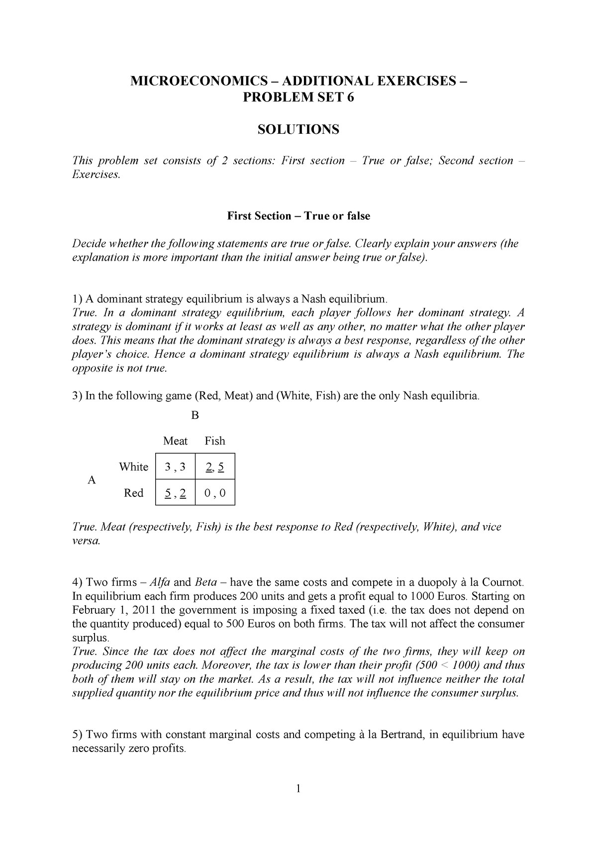 Additional Exercises - PS6 Sol - MICROECONOMICS – ADDITIONAL EXERCISES ...