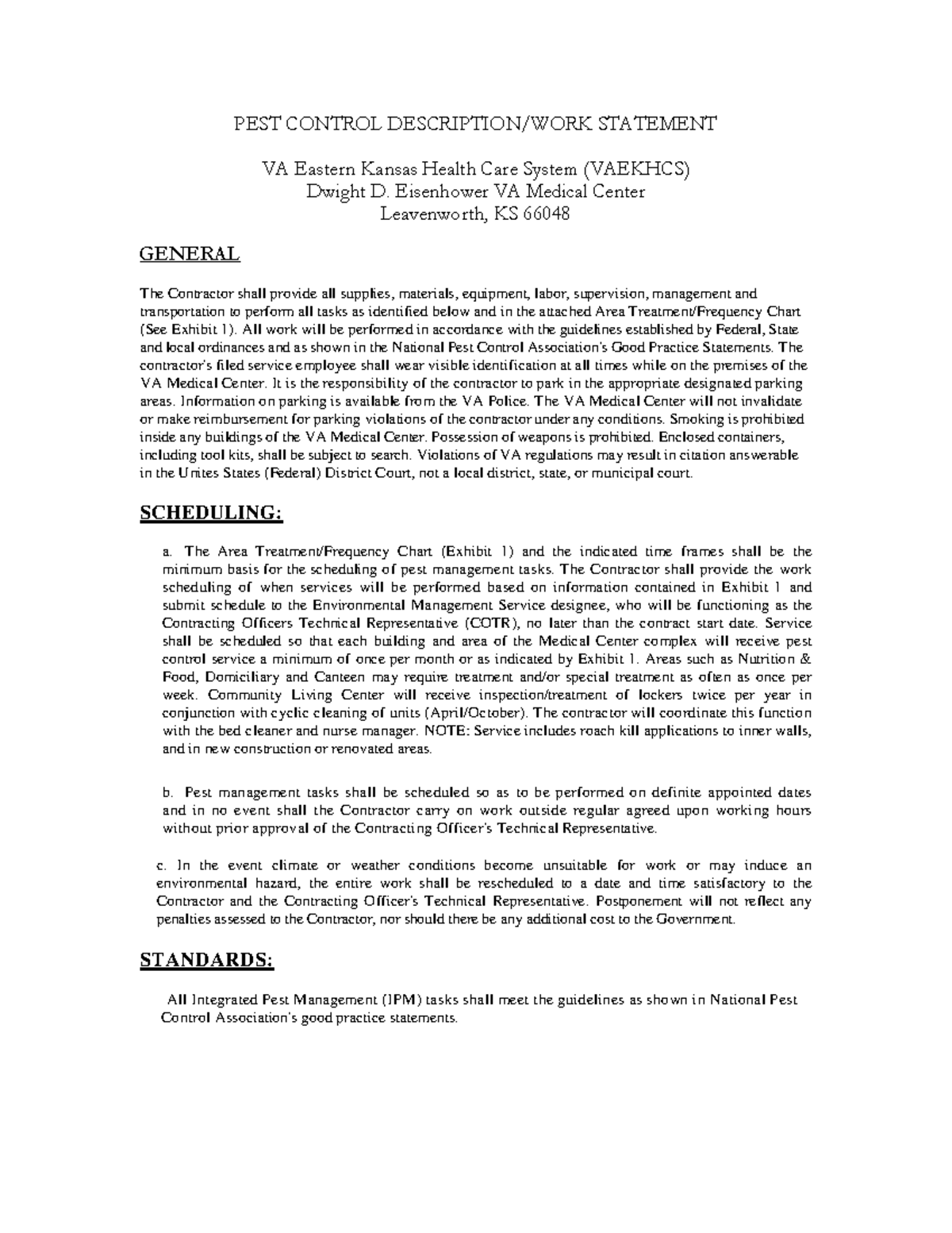 VA25514Q0974A00001002 PEST CONTROL DESCRIPTION/WORK STATEMENT VA