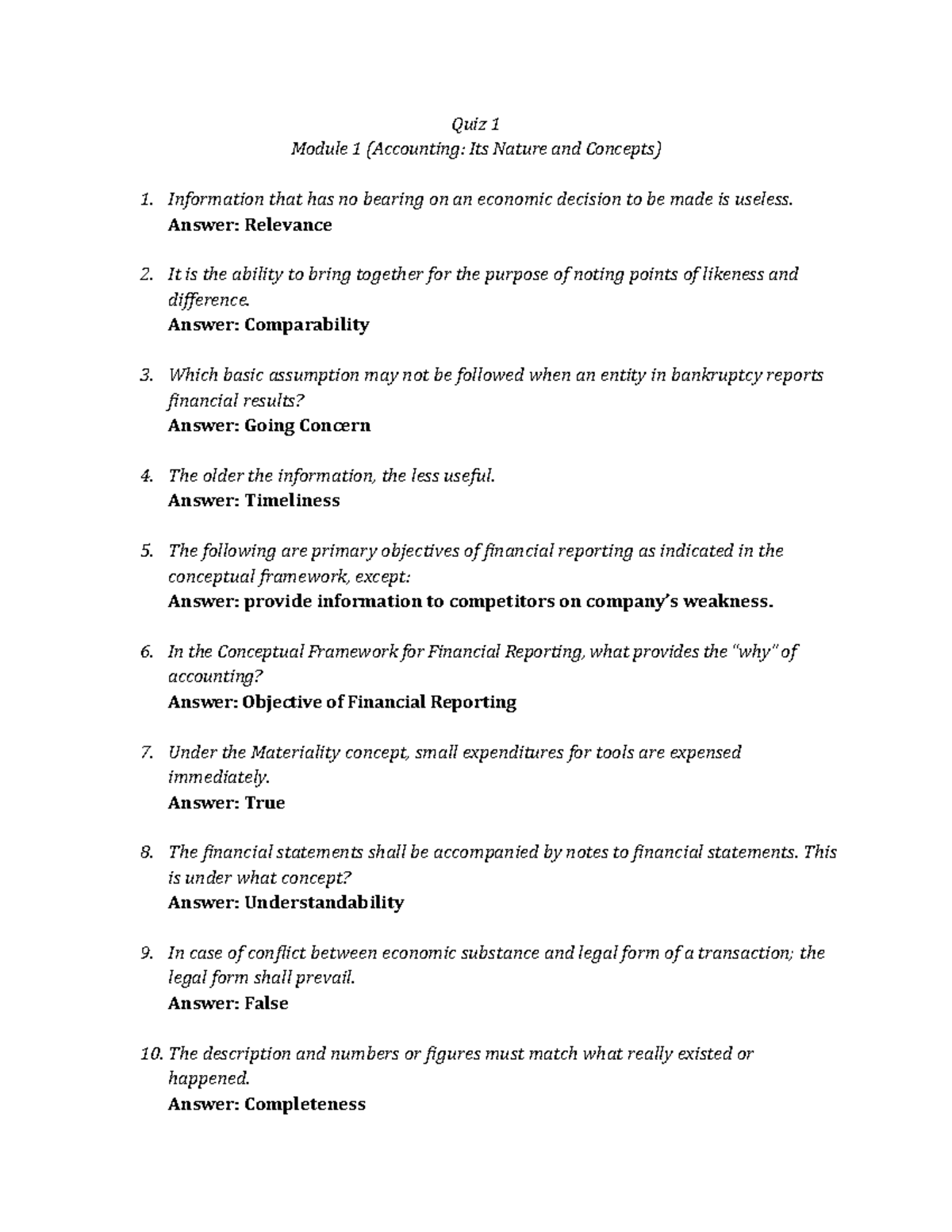 Q1 M1 Acctg Nature and Concepts - Quiz 1 Module 1 (Accounting: Its ...