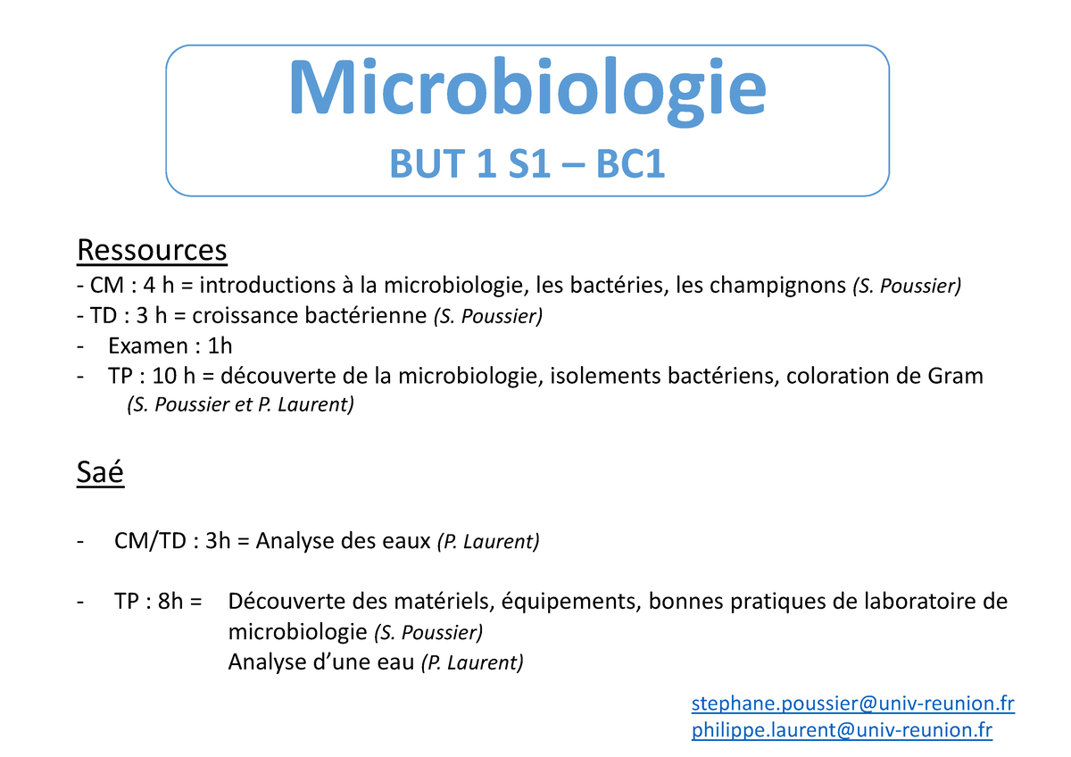 Cours Microbiologie BC1 - Ressources CM : 4 H = Introductions à La Microbiologie, Les Bactéries ...