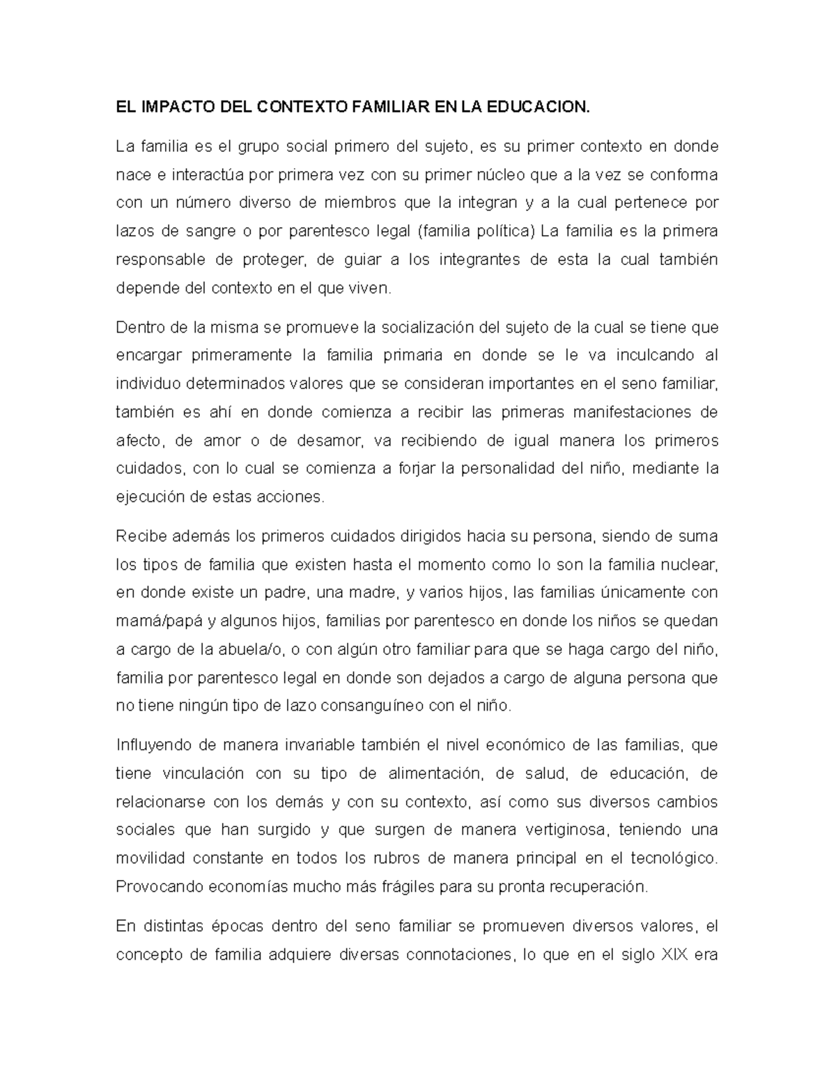 EL Impacto DEL Contexto Familiar EN LA Educacion - EL IMPACTO DEL ...