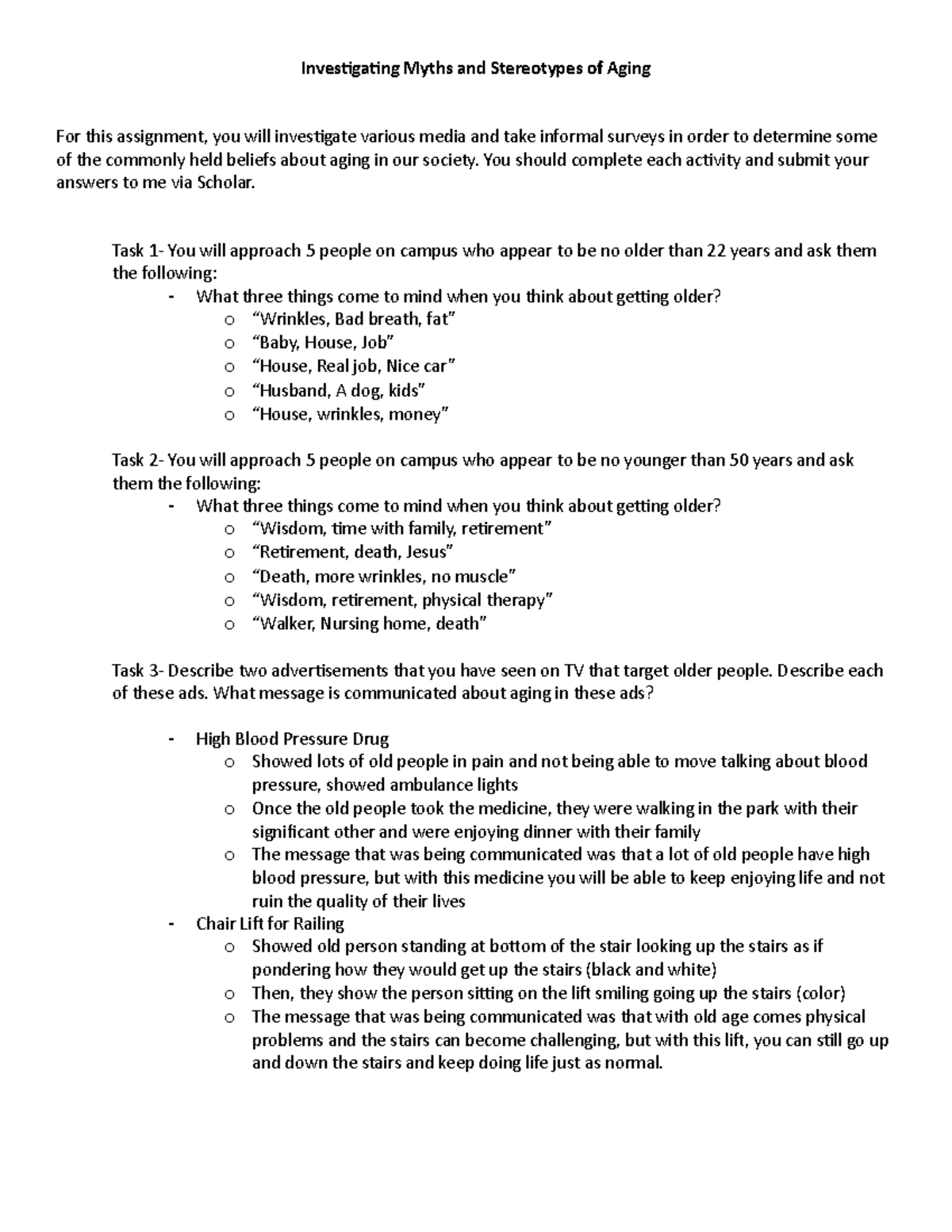 Investigating Myths and Stereotypes of Aging - You should complete each ...