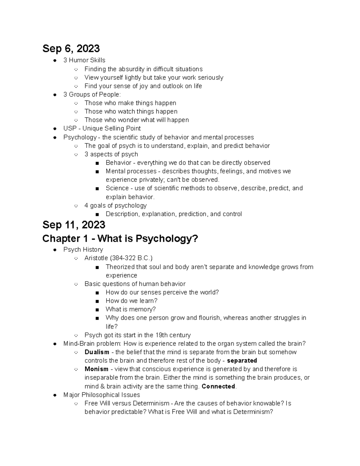 General Psych - Test 1 Notes - Sep 6, 2023 3 Humor Skills Finding the ...