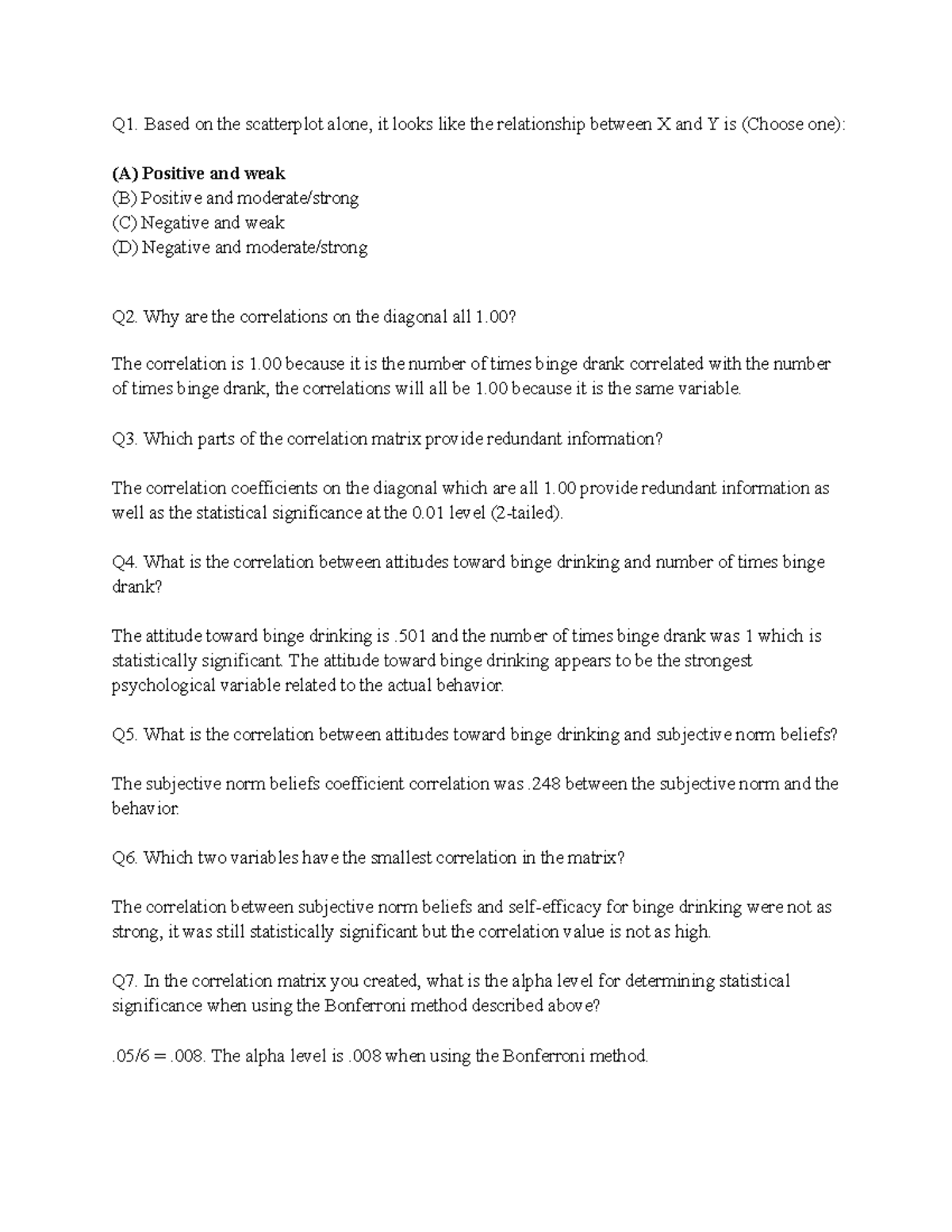 SPSS Assignment 2 Binge Drinking - Q1. Based on the scatterplot alone ...