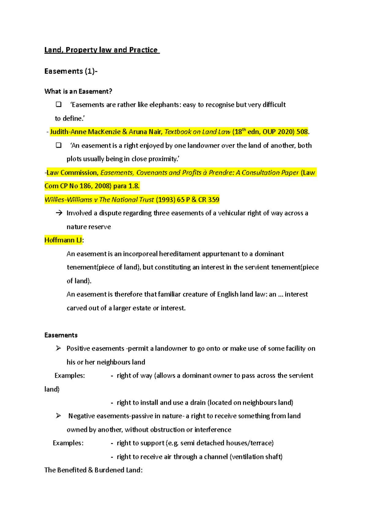Landeasements 1 Land, Property law and Practice Easements (1) What