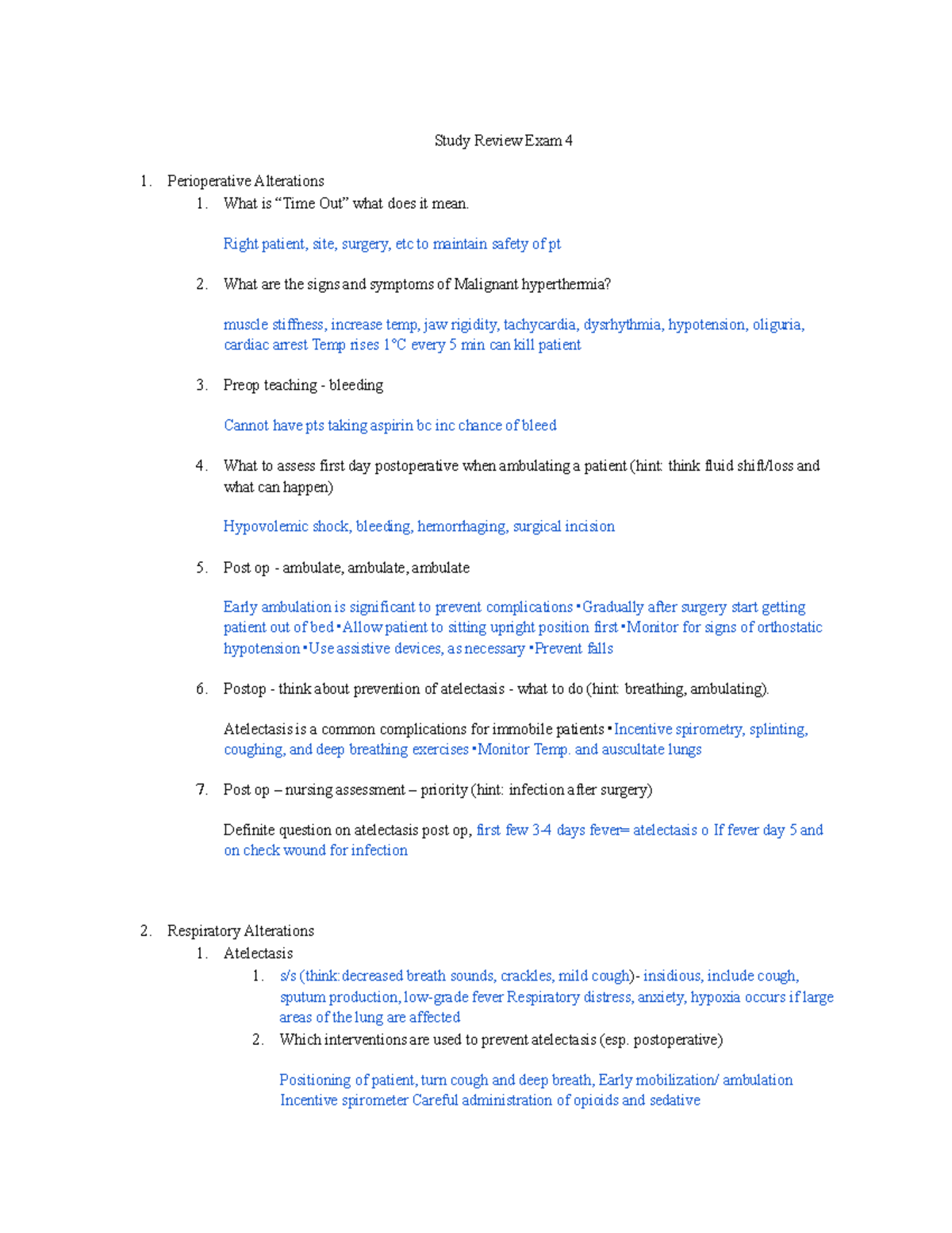Adult Health EXAM 4 Study Guide - Study Review Exam 4 1. Perioperative ...
