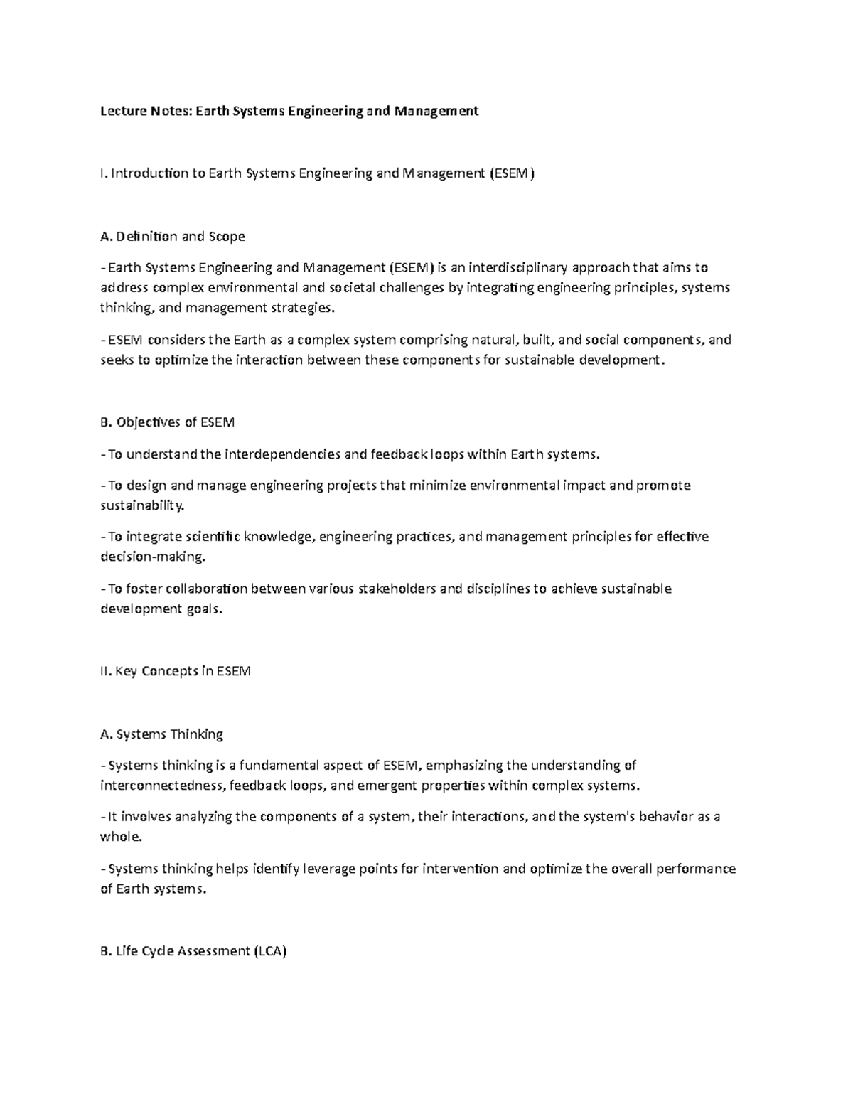 Lecture Notes: Earth Systems Engineering and Management - Introduction ...