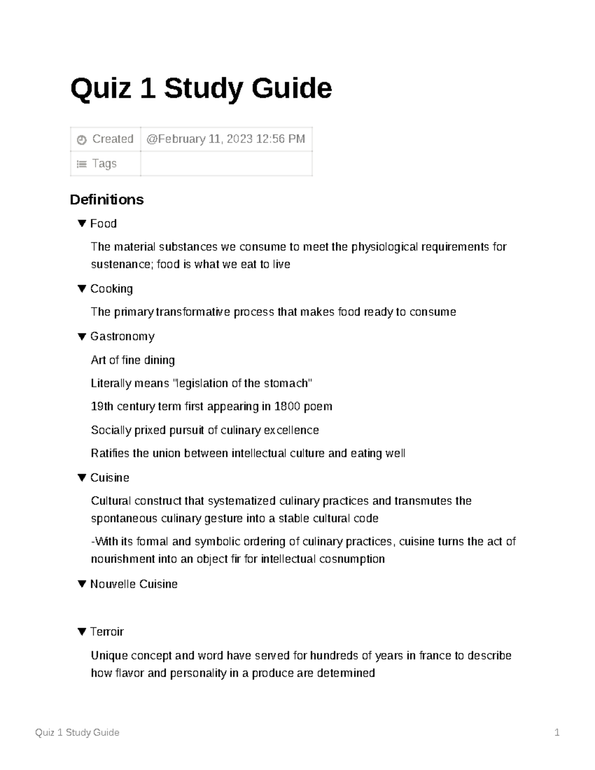 Quiz 1 Study Guide - Quiz 1 Study Guide 1 Quiz 1 Study Guide Created ...