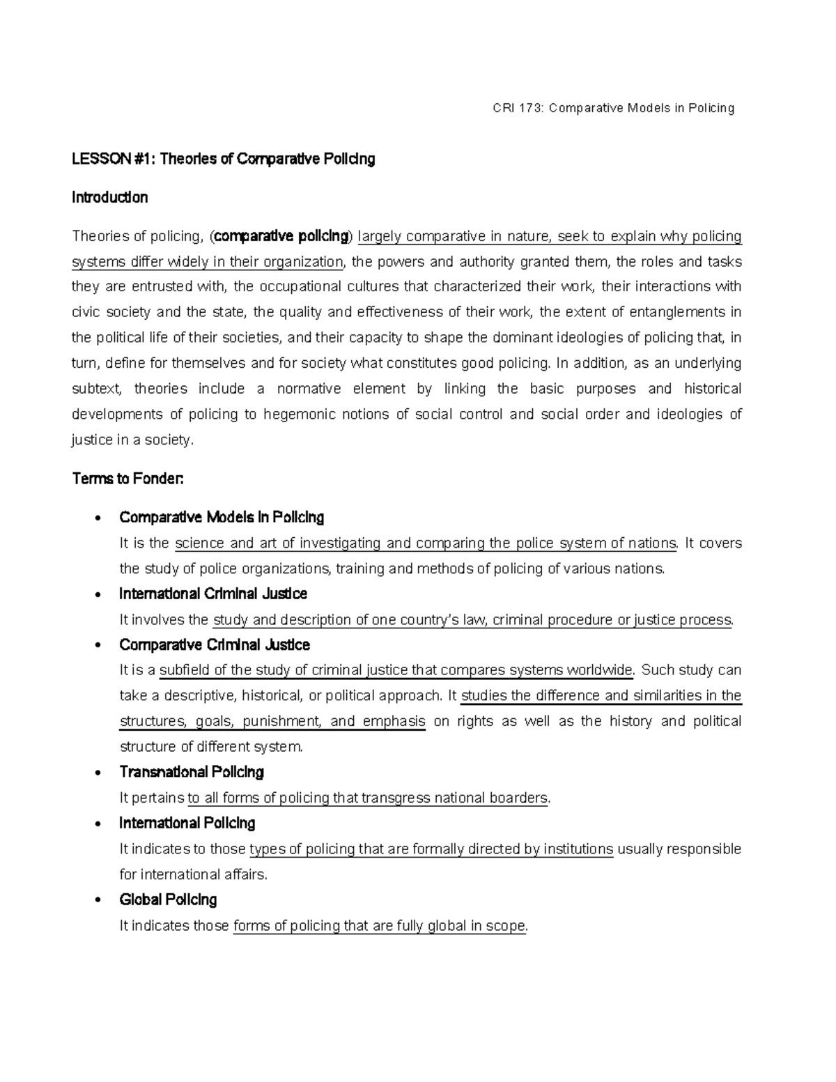 Lesson 1 Lecture Notes 1 LESSON 1 Theories Of Comparative 