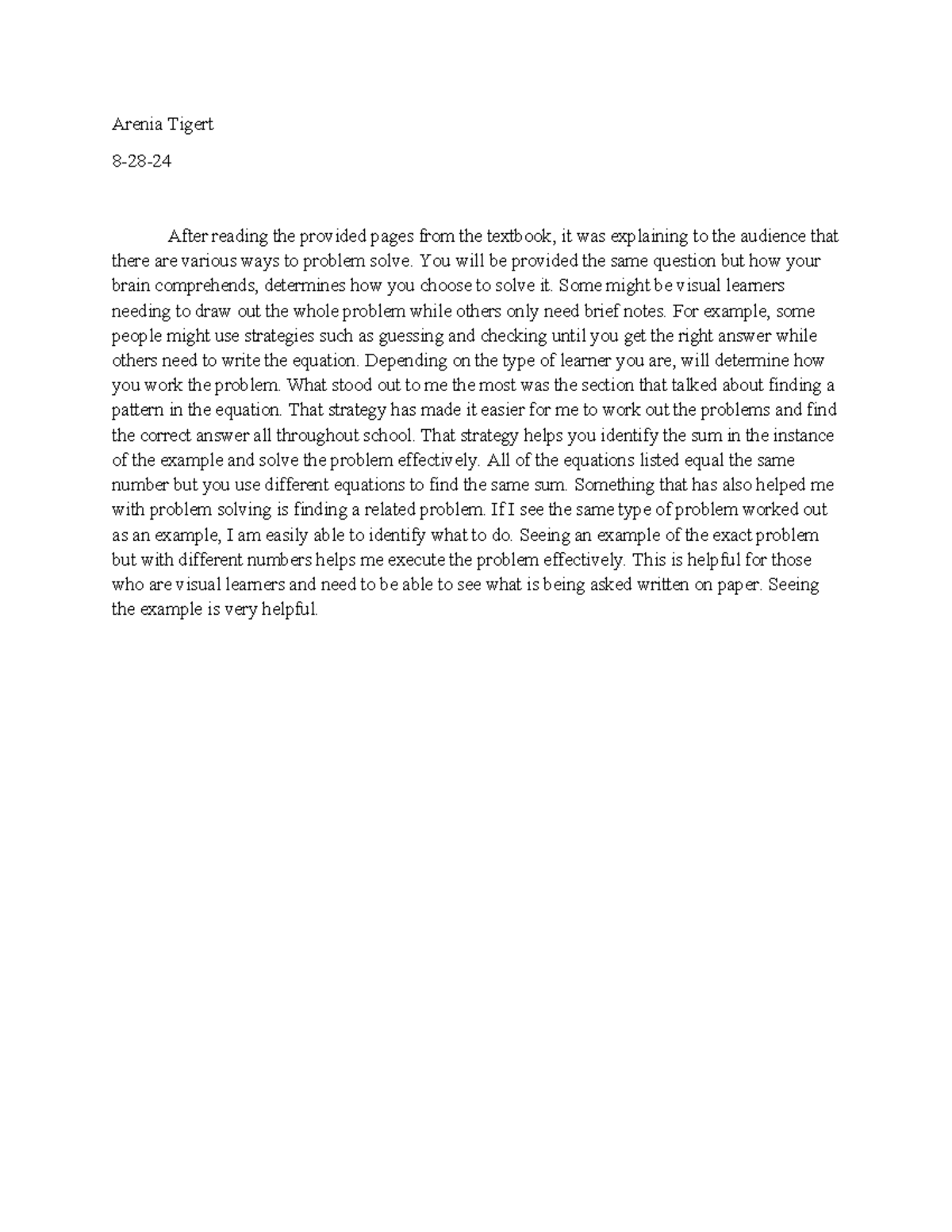 Reading #1 - COURSEWORK - Arenia Tigert 8-28- After reading the ...