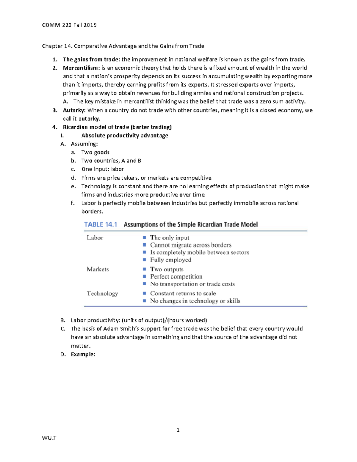 Chapter 14 comparative advantage and the gains from trade 2019 - 1 ...