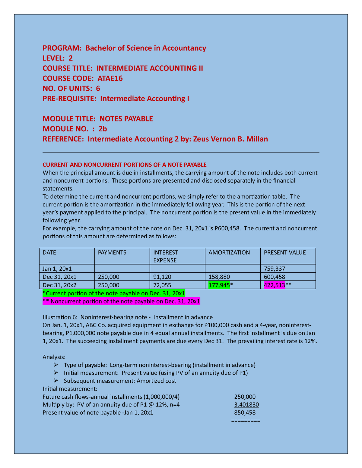 2b.Notes Payable - PROGRAM: Bachelor Of Science In Accountancy LEVEL: 2 ...