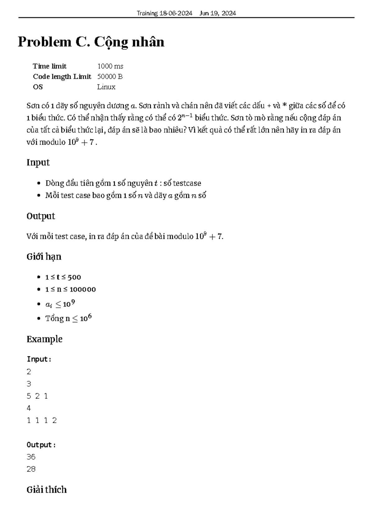 C - EWWQER - Training 18-06-2024 Jun 19, 2024 - Problem C. Cộng nhân ...