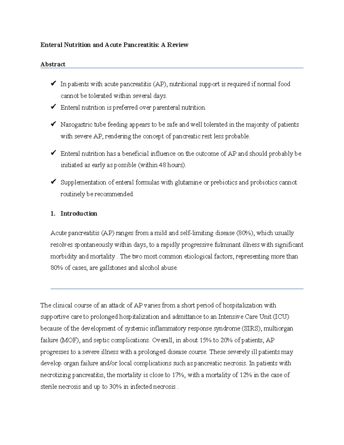 Acute Pancreatitis NUT - Enteral Nutrition and Acute Pancreatitis: A ...