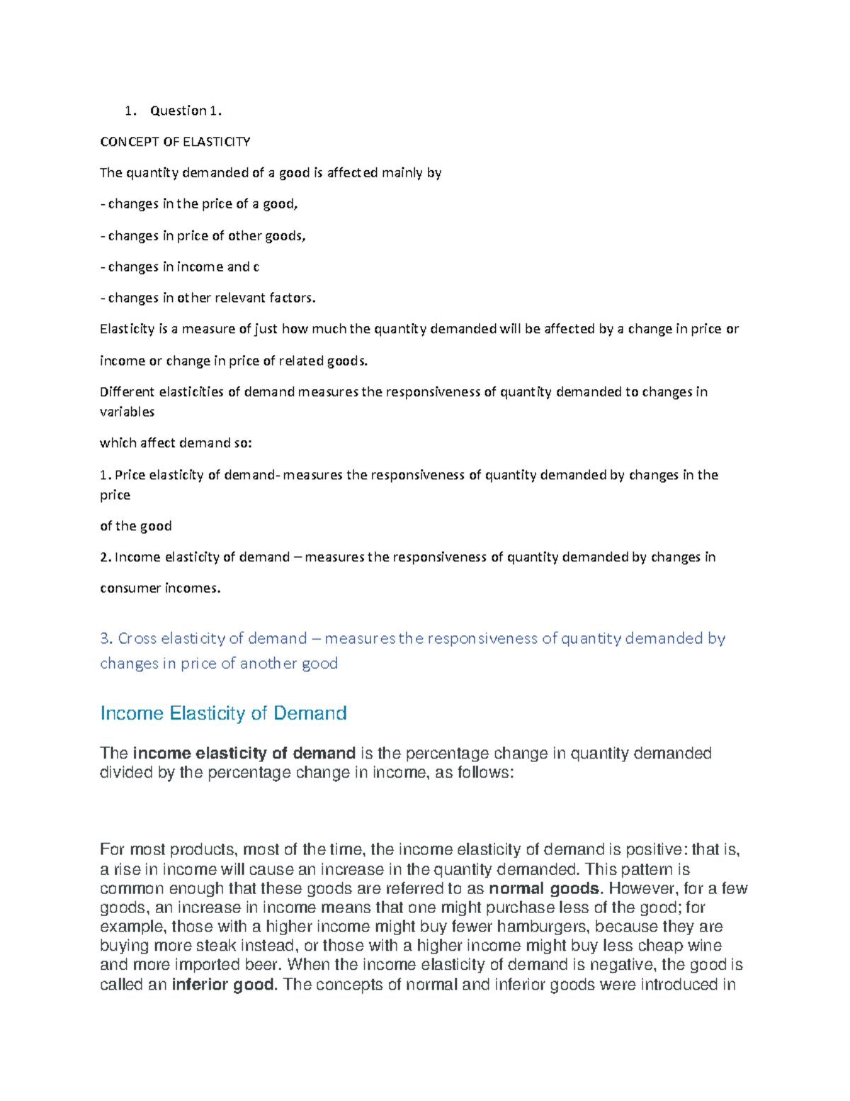 EET 100 Assignment - Eet 100 notes - Question 1. CONCEPT OF ELASTICITY ...