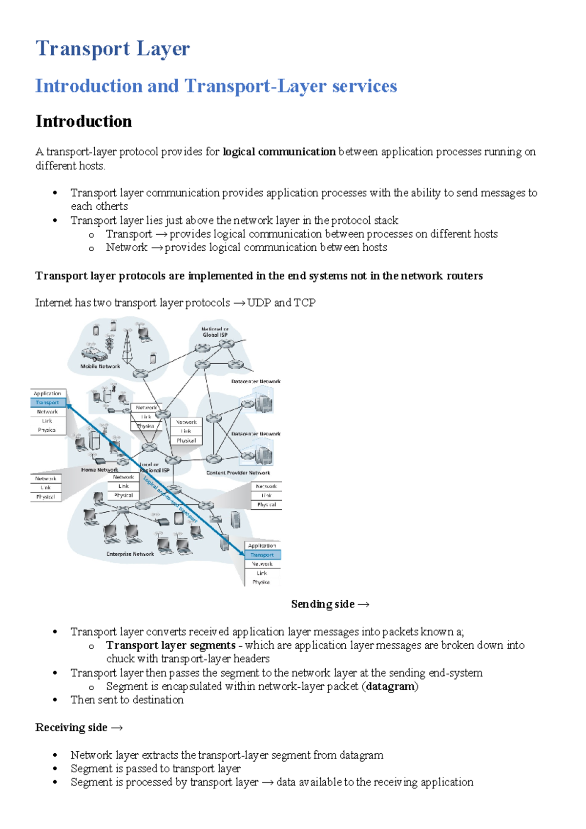 Network Fundamentals Notes - Transport Layer Introduction and Transport ...