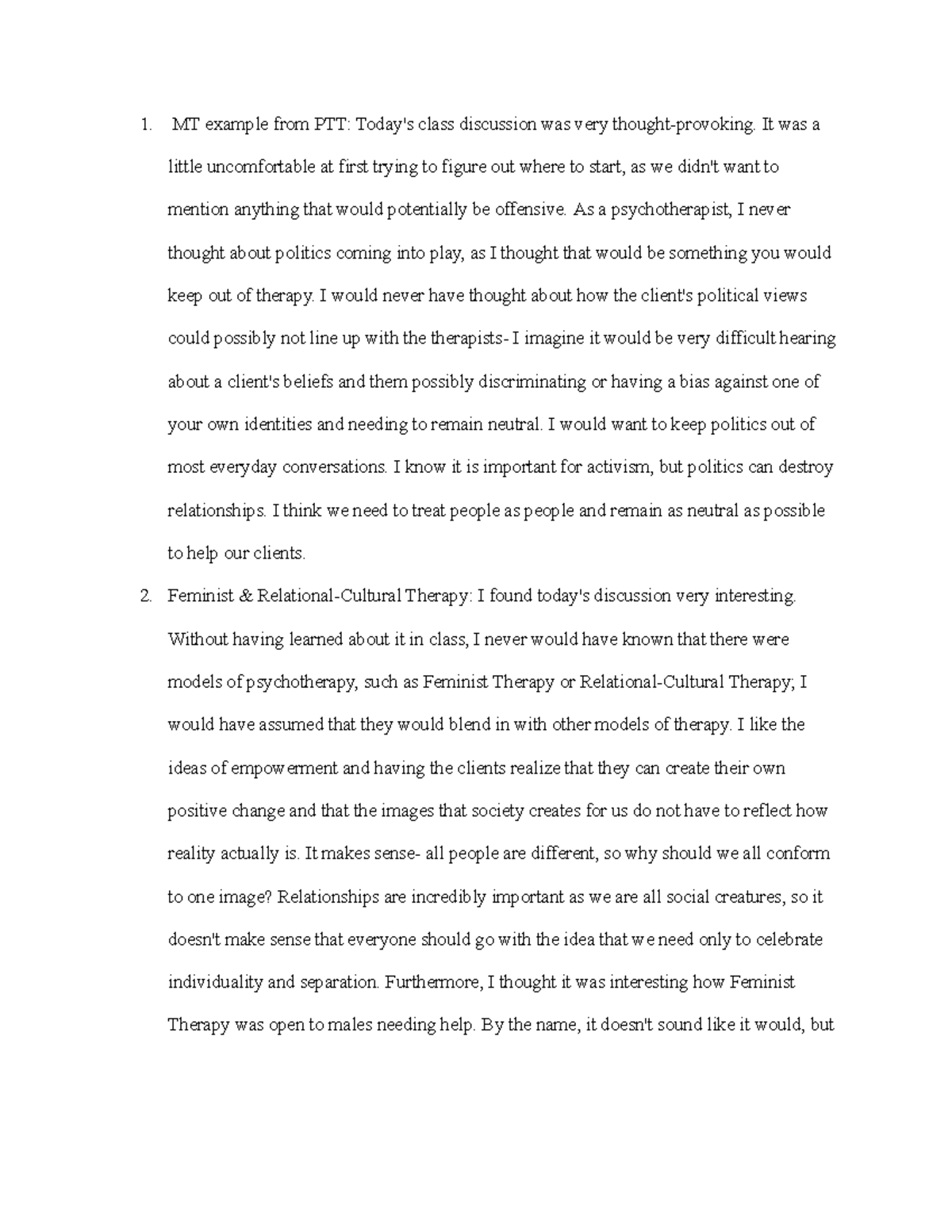 Clinical Psychology Afterthought 6-8 - MT example from PTT: Today's ...