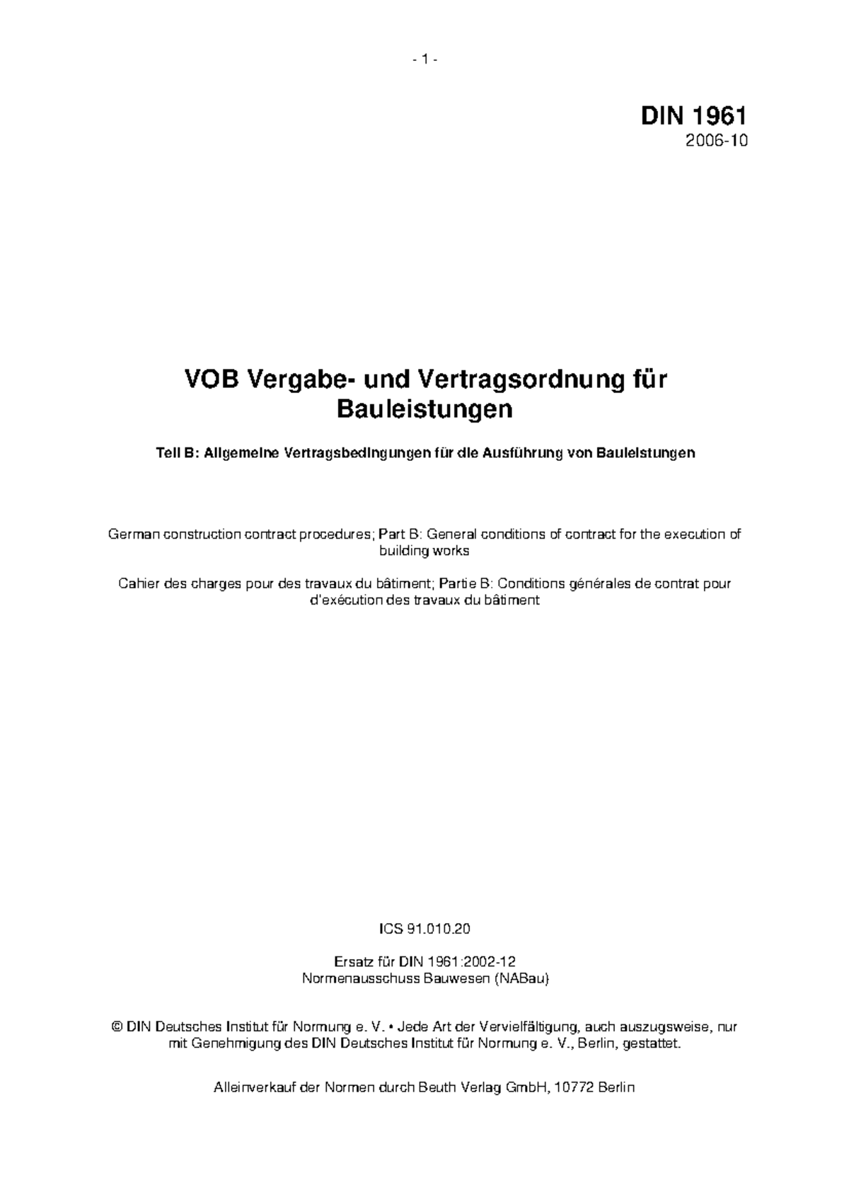 VOB-Teil-B - Details Zur VOB,2016 - DIN 1961 2006- VOB Vergabe- Und ...