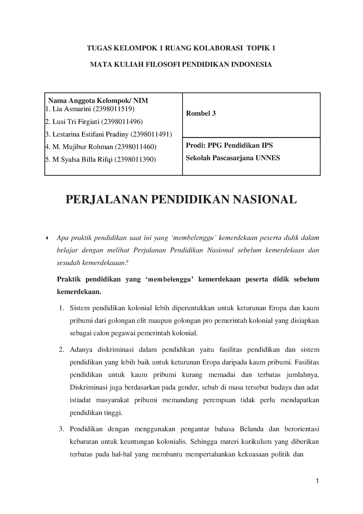 T.1 Ruang Kolaborasi Topik 1 Perjalanan Pendidikan Nasional - TUGAS ...