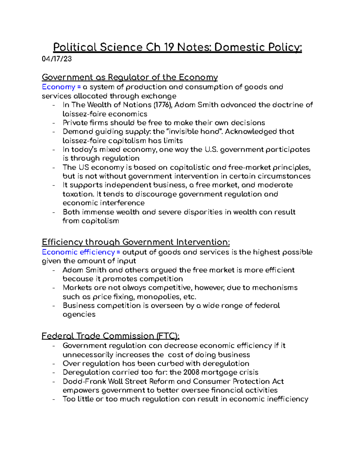 Political Science Ch 19 Notes Domestic Policy - Acknowledged that ...