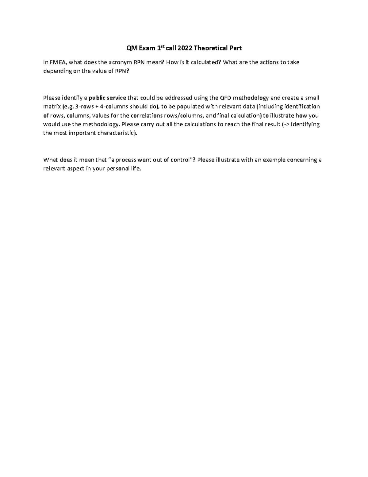 QM 1st Call Exam 25 01 2022 QM Exam 1st Call 2022 Theoretical Part In