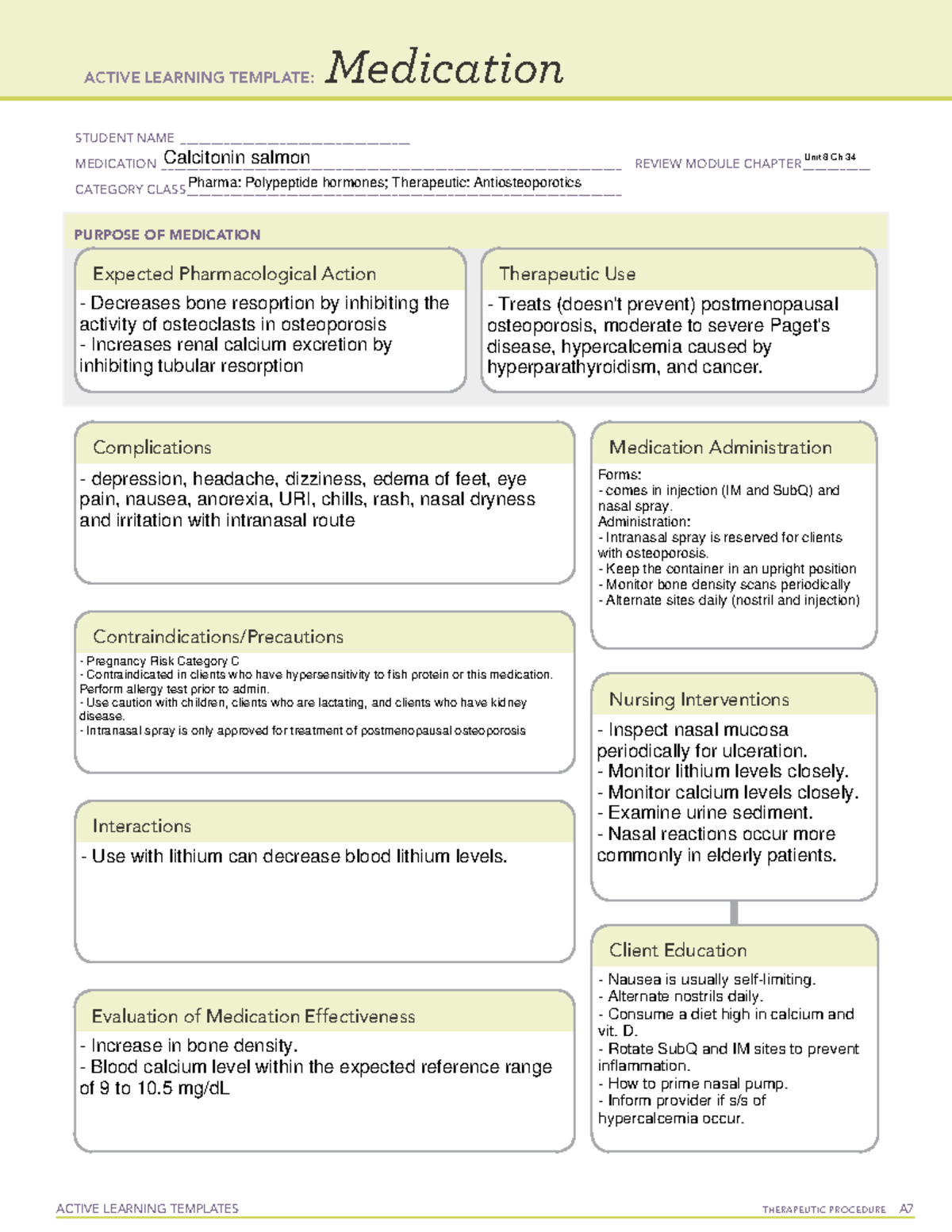 Calcitonin (Medication ALT) - ACTIVE LEARNING TEMPLATES THERAPEUTIC ...