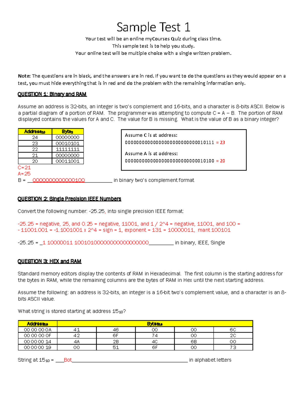 Sample Test 1 - This sample test is to help you study. Your online test ...
