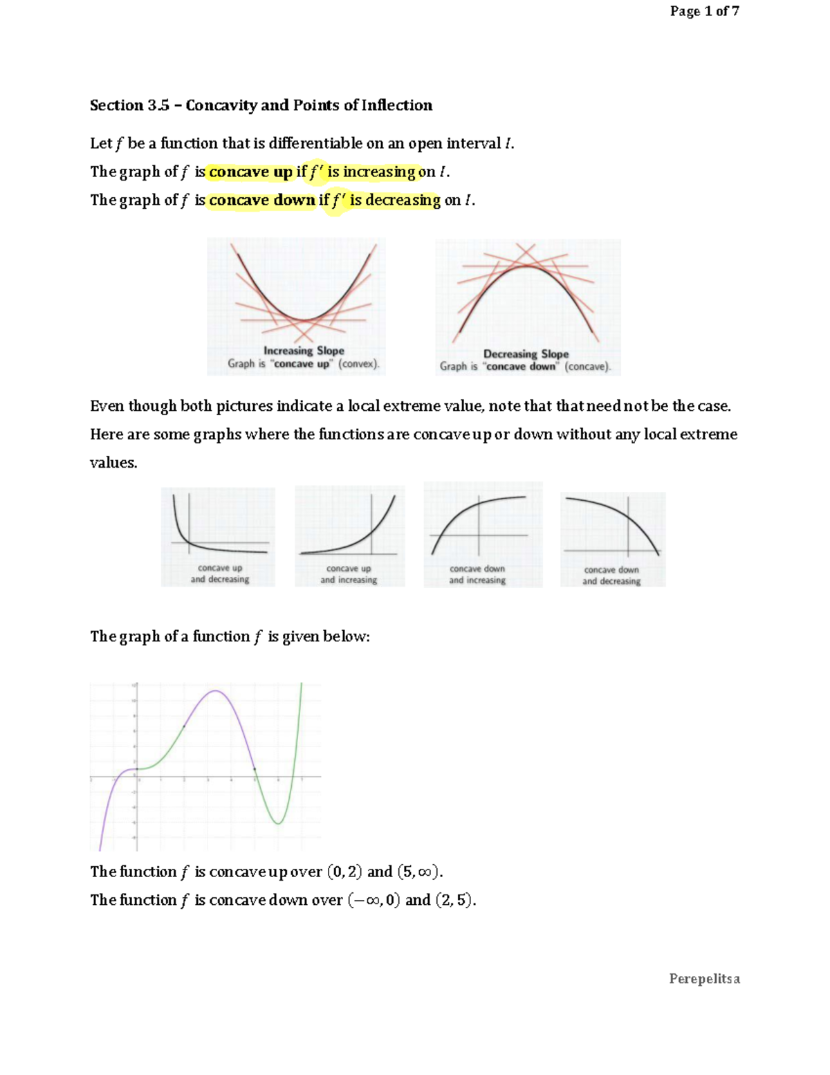 1431S35 notes Section 3 Concavity and Points of Inflection Let 𝑓 be