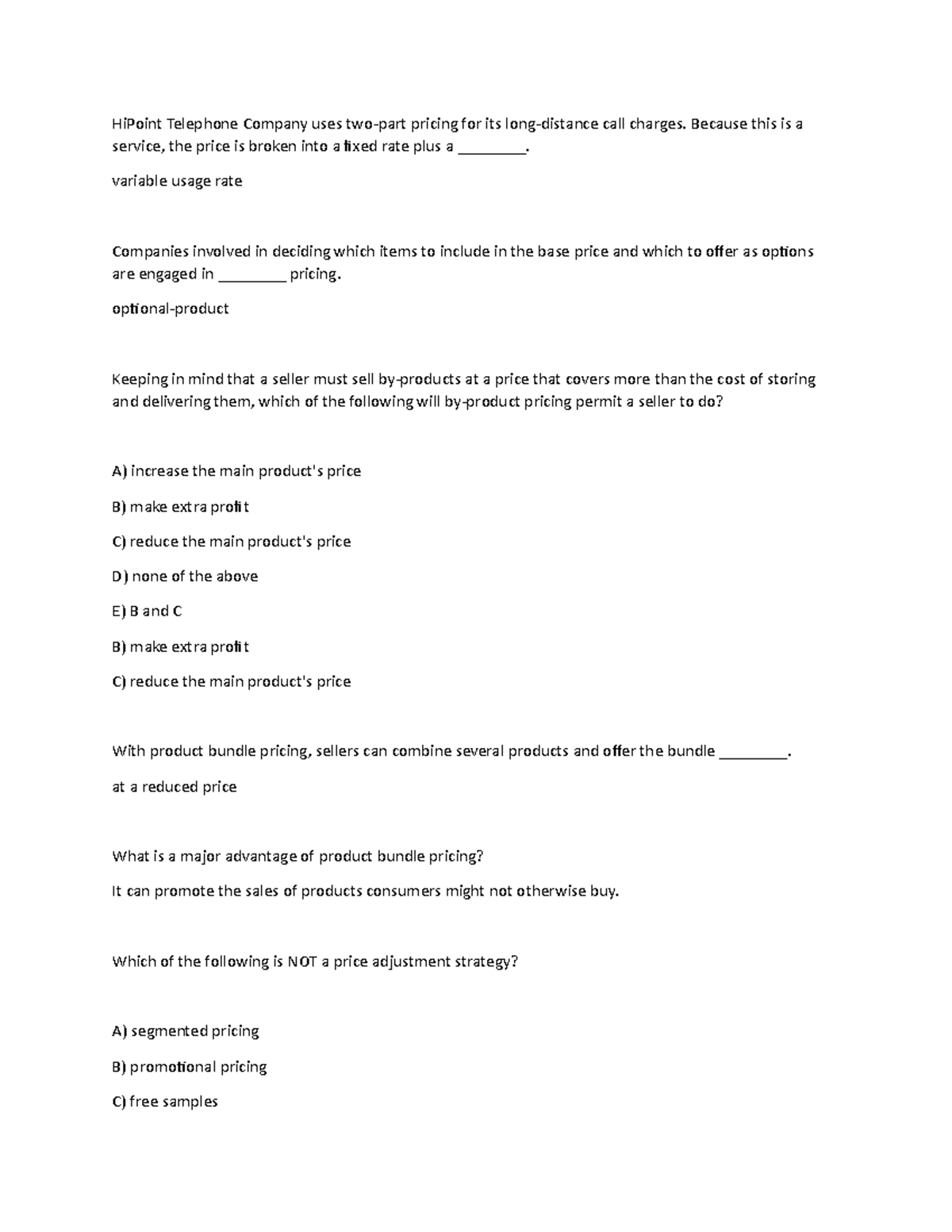 Quiz 2 Quiz 2 HiPoint Telephone Company uses twopart pricing for