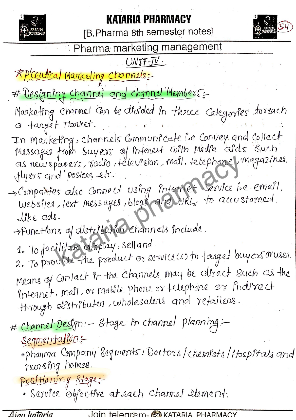 Marketing(Unit-4)B.Pharma 8th Sem - Pharmaceutical Marketing - Studocu