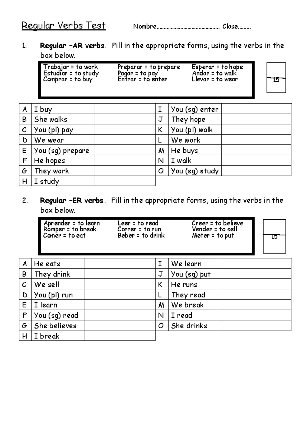 Regular verb test present tense - Regular Verbs Test - Studocu