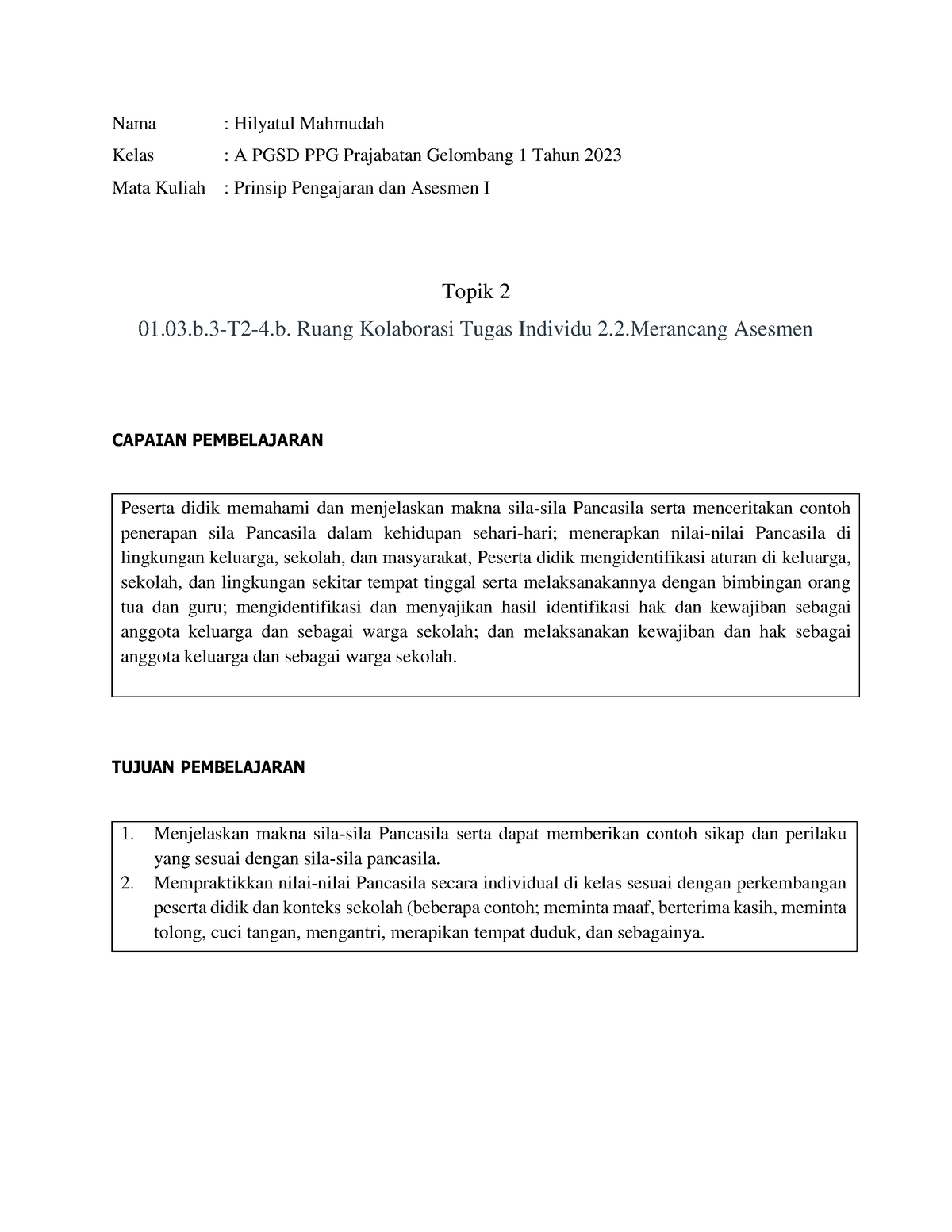 Tugas Individu 2.2. Menyusun Instrumen - Nama : Hilyatul Mahmudah Kelas ...