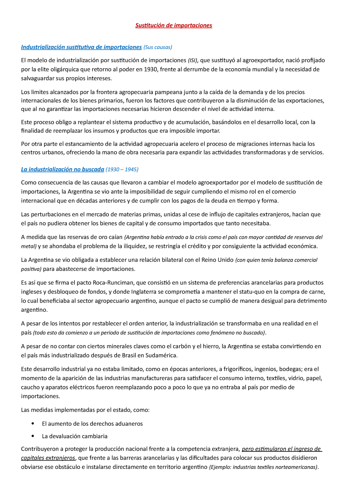 Estructura Argentina Unidad 8 (La sustitucion de importaciónes) -  Sustitución de importaciones - Studocu