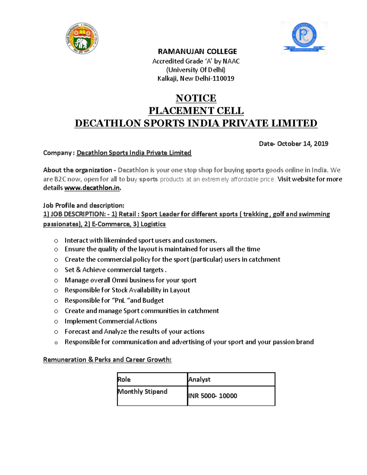 Decathlon Omni Sport Leader Internship Program 2023:Apply Now