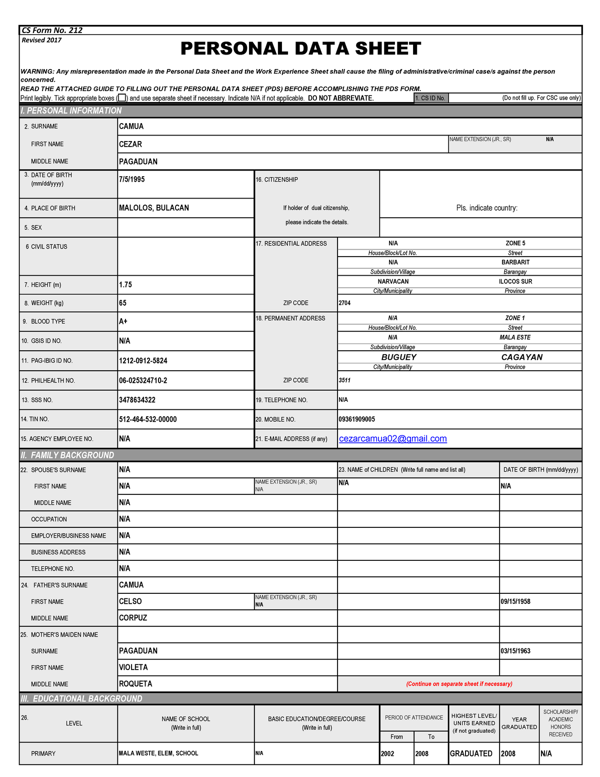 Sample Resume 09/06/23 - Print legibly. Tick appropriate boxes ( ) and ...