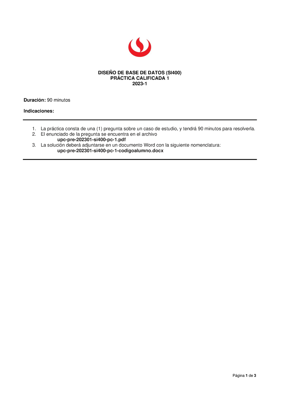 Upc Pre 202301 Si400 Pc 1 Página 1 De 3 DiseÑo De Base De Datos Si400 PrÁctica Calificada 1 8083