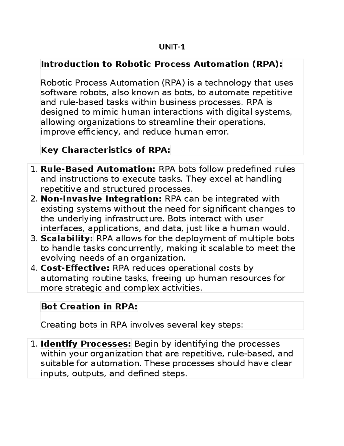 RPA UNIT-I Notes - UNIT- Introduction to Robotic Process Automation ...
