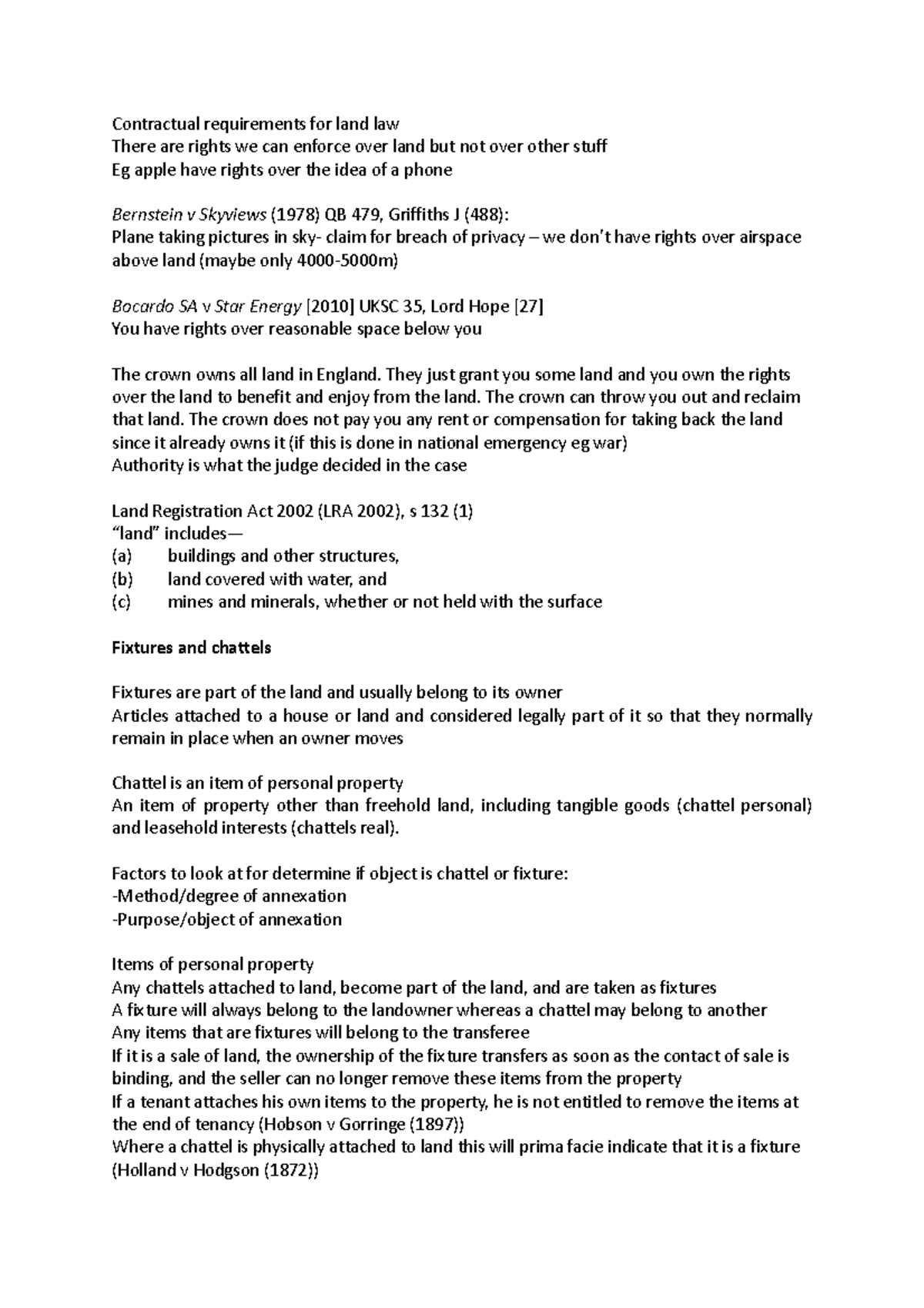 Land law notes - week 1 - Contractual requirements for land law There ...