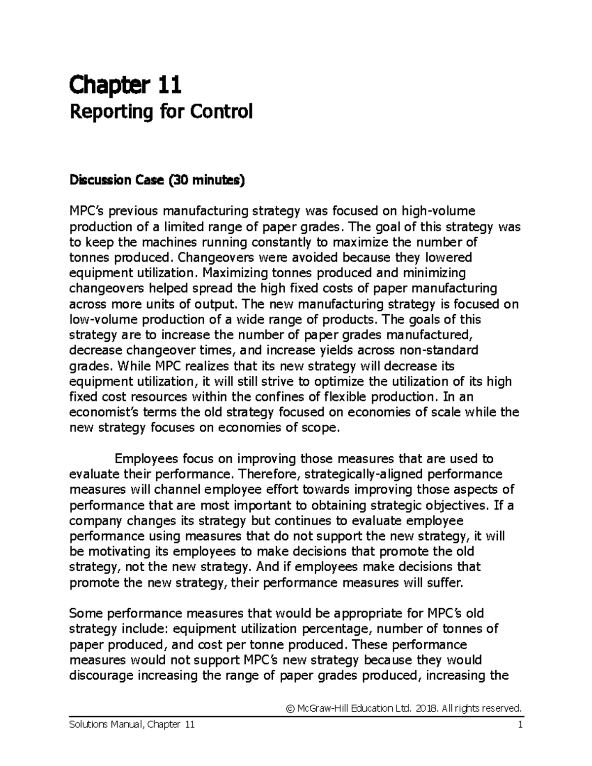 Garrison 11ce SM Ch11 Final - Chapter 11 Reporting for Control ...