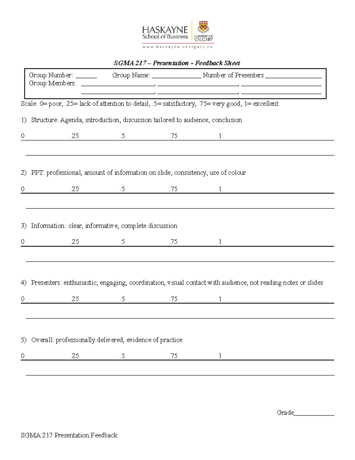 Presentation feedback sheet - SGMA 217 – Presentation - Feedback Sheet ...